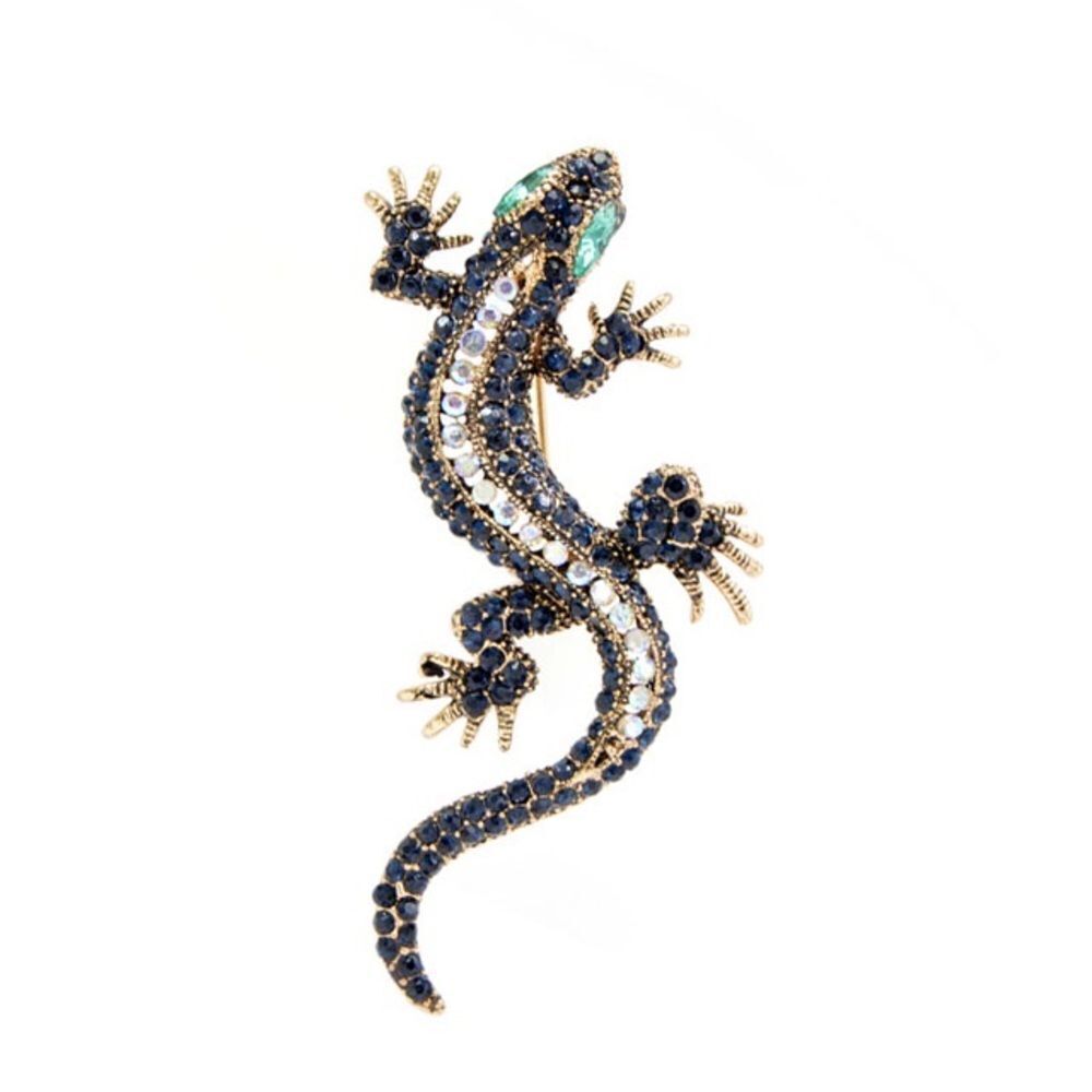 💎250💎 SPECTACULAR BLACK BLUE GREEN CHAMELEON LIZARD CRYSTAL BROOCH PIN PENDANT